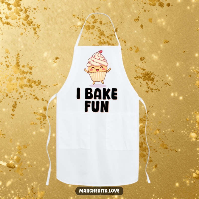 Funny apron with a cheerful cupcake bouncing a ball, perfect for adding a playful touch to baking sessions.