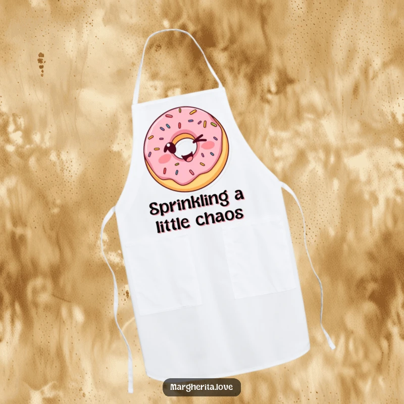 Funny Donut Apron showcasing a winking sprinkled donut in a silly pose, combining kitchen practicality with delightful, humorous appeal.