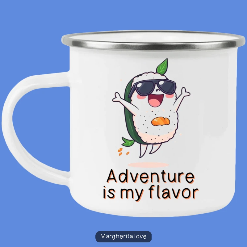 Funny Sushi Backflip Camping Mug - Cool Sunglasses Enamel Cup