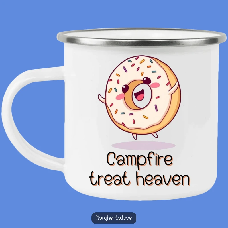 Funny Donut Cartwheel Camping Mug - Giggling Sprinkles Enamel Cup