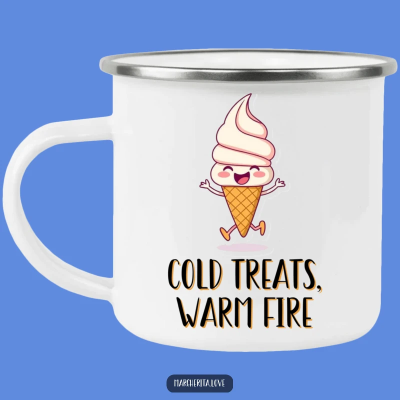 Funny Ice Cream Camping Mug: Enjoy drinks with a happy skipping cone!