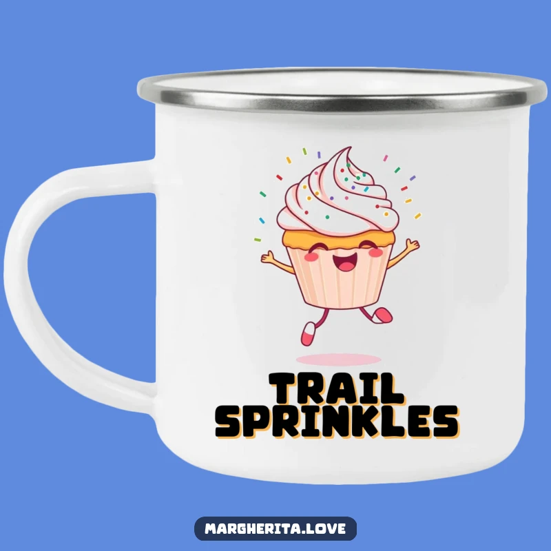 Funny Cupcake Camping Mug: Cheerful Sprinkles and Skipping Adventure Gear