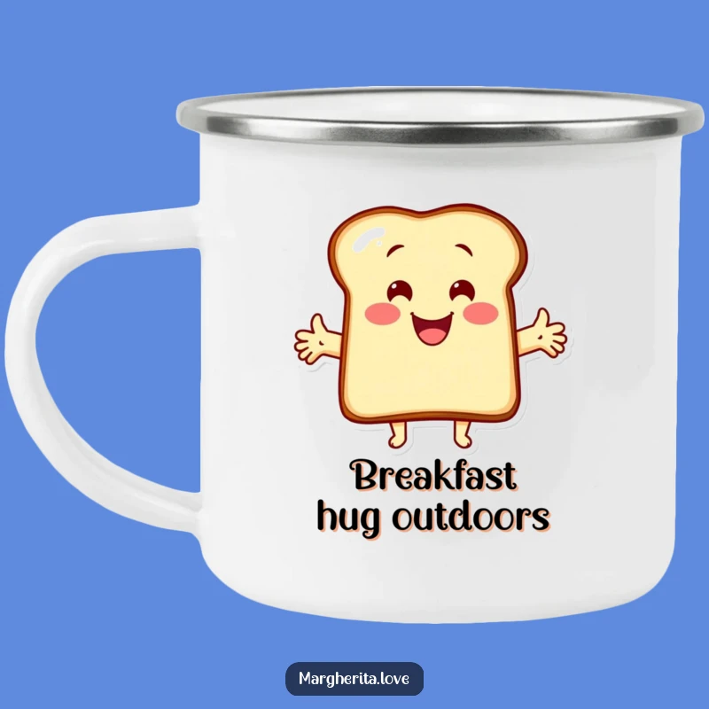 Funny Hugging Toast Camping Mug: Cheerful Cartoon Companion for Outdoor Adventures