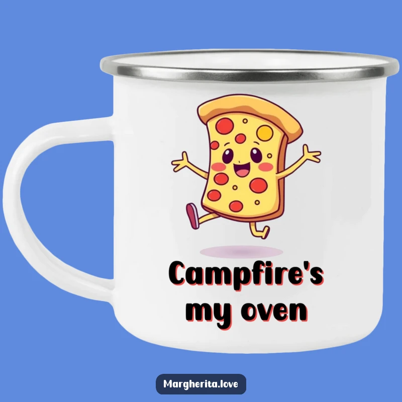 Funny Pizza Dance Camping Mug - Cheerful Slice Enamel Cup