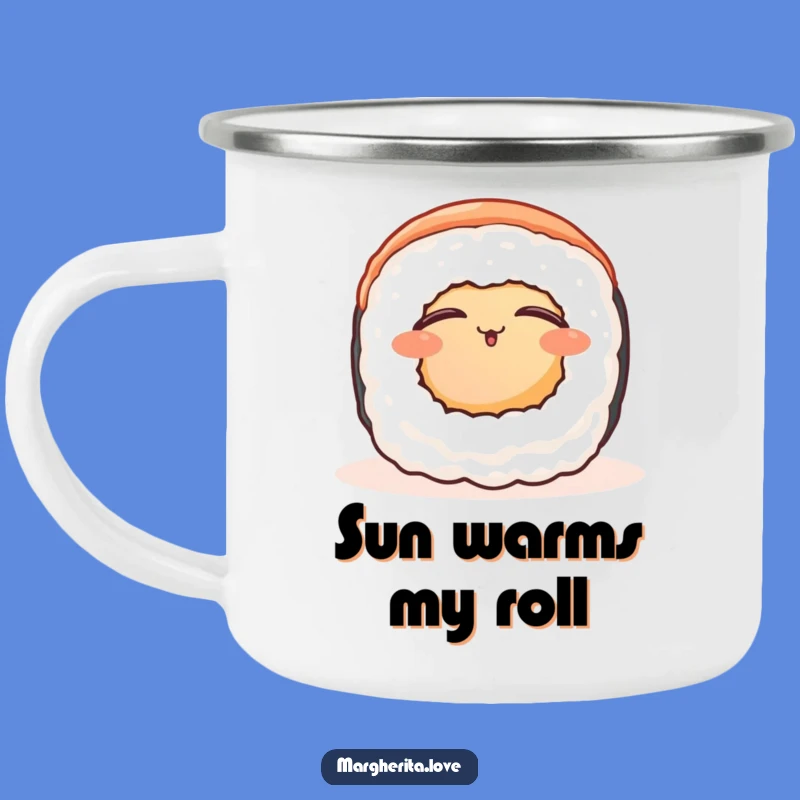 Funny Contented Sushi Roll Camping Mug: Enjoy Warm Drinks in Peace!