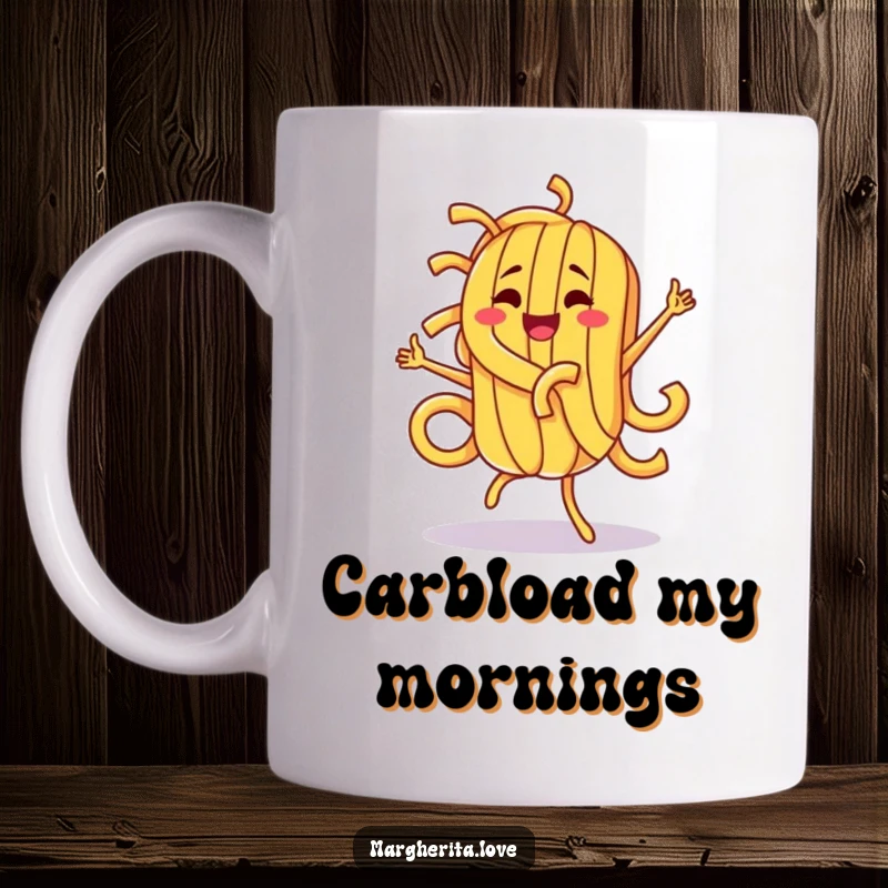 Funny pasta character doing a hilarious and energetic silly dance, bringing joy and laughter with every sip.