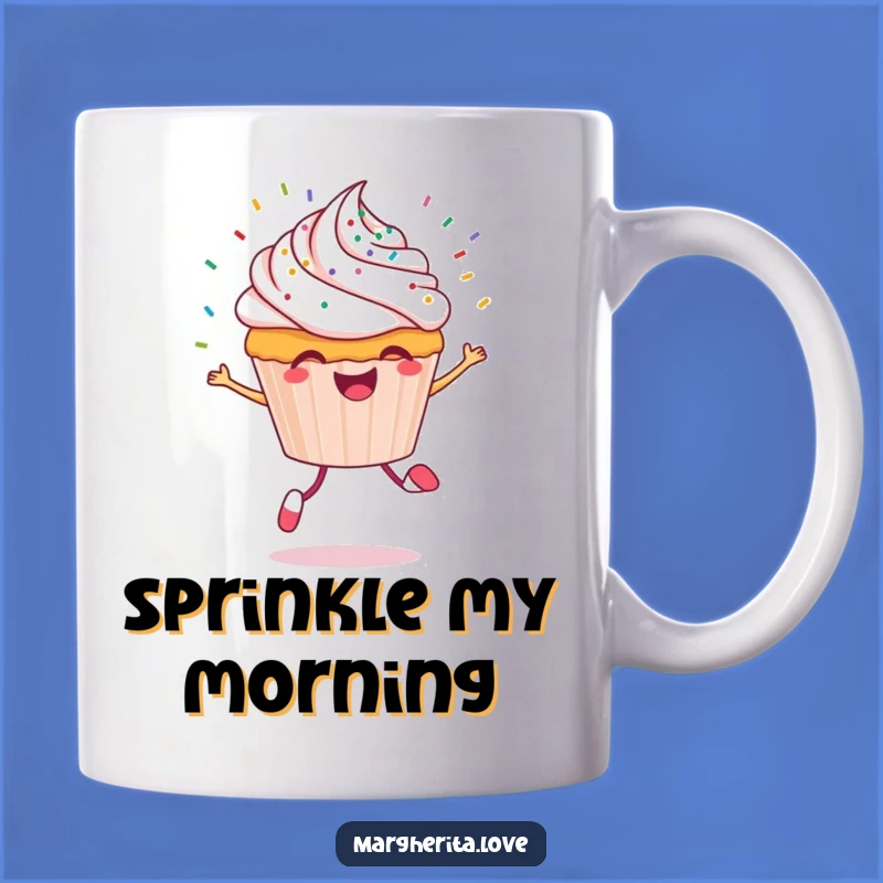 Funny Cupcake Mug: Cheerful Character Skipping with Sprinkles, Perfect Gift