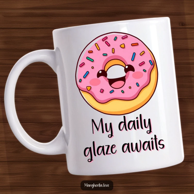 Funny donut mug featuring a charming sprinkled character grinning widely, a delightful and humorous addition to any kitchen collection.
