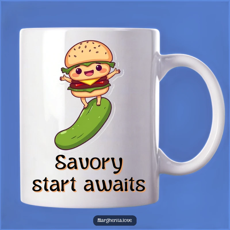 Funny Burger Pickle Mug: Delighted Balancing Foodie Gift
