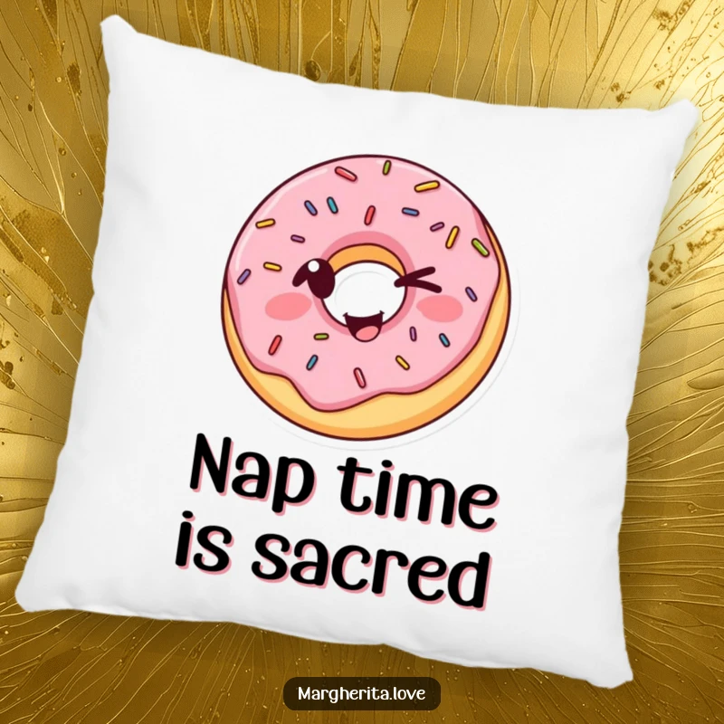 Funny Donut Pillow featuring a winking sprinkled donut in a silly pose, providing comfort and a humorous touch to any room.