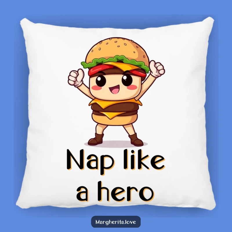 Funny Burger Hero Pillow: Cozy Comfort for Your Inner Champion