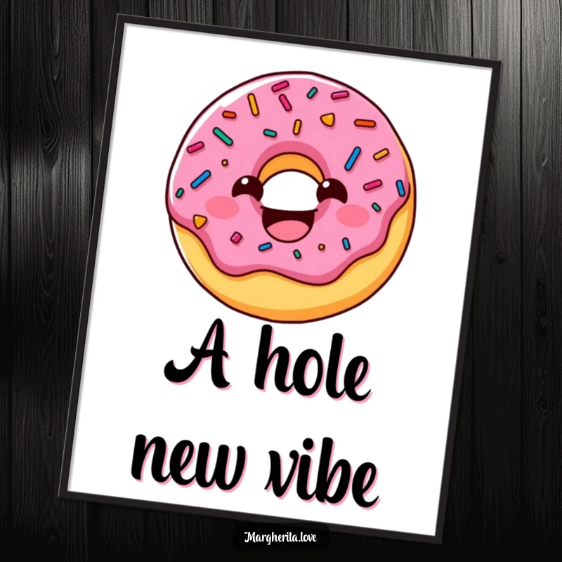 Funny donut digital art print of a charming character with sprinkles, captured in a wide, joyful grin, perfect for instant humor.