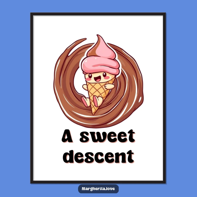 Funny Ice Cream Digital Art: Sliding Cone Character, Instant Hilarious Decor