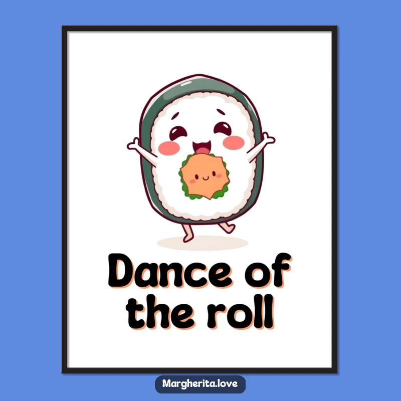 Funny Sushi Roll Dancing Digital Print - Instant Japanese Food Art Gift
