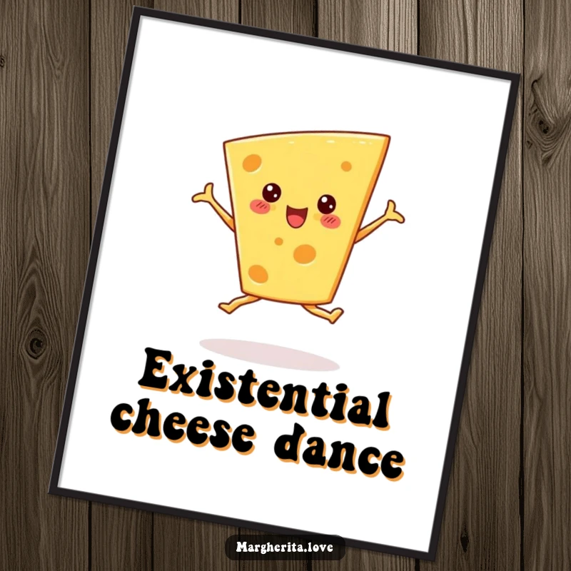 Funny cheese wedge digital art print in a ballet pirouette, perfect for instant, cheerful wall decoration.