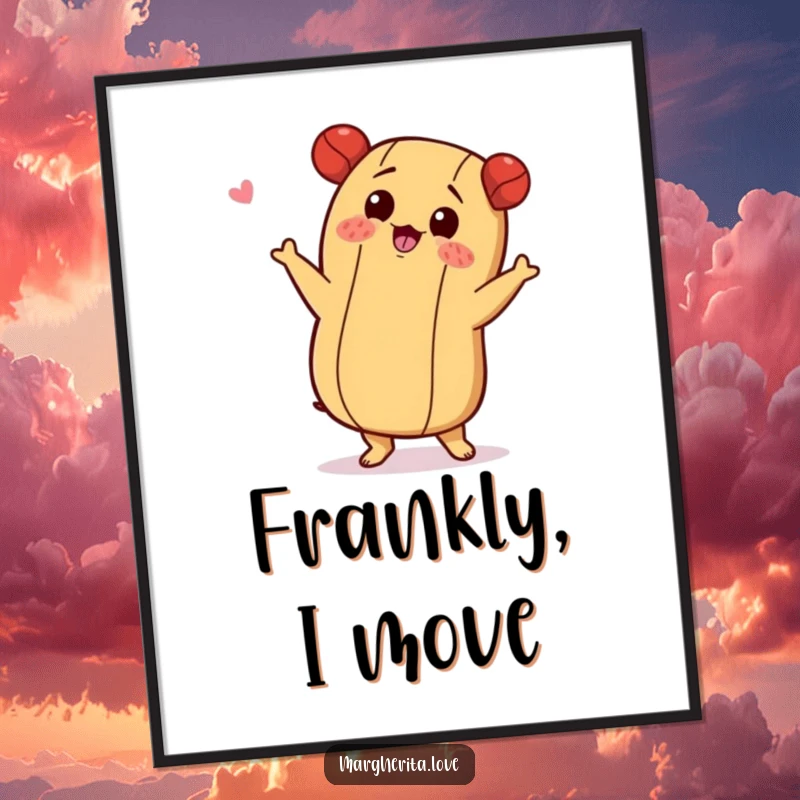 Funny digital art of a hot dog character doing a playful, energetic shimmy dance with humorous flair.