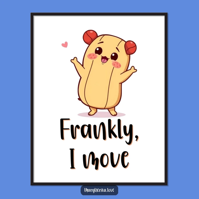 Funny Hot Dog Shimmy Digital Art Print, Lively Wall Decor