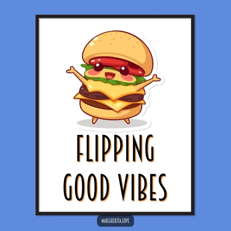 Funny Burger Flipping Digital Art: Instant Foodie Fun for Your Walls