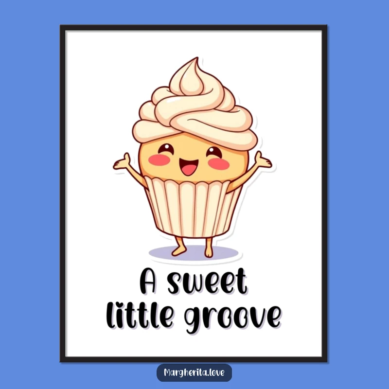 Funny Cupcake Digital Art: Jigging Frosting Character, Instant Cheerful Decor
