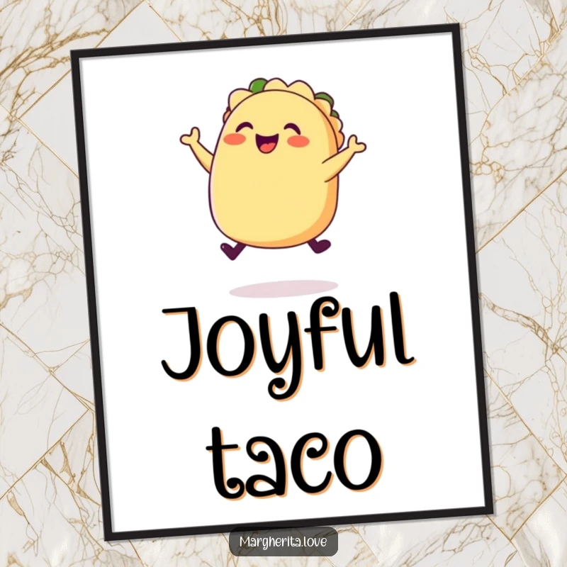 Funny happy taco jump digital art print, a plump, joyful taco leaping, instant fiesta wall art.