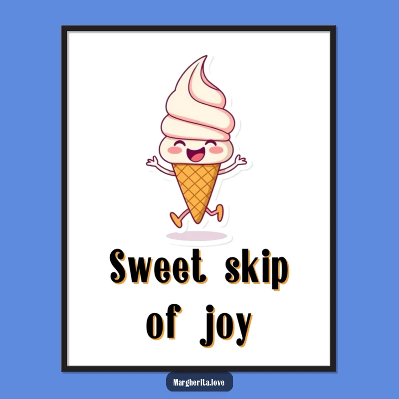 Funny Ice Cream Digital Art: Printable joy with a happy skipping cone!