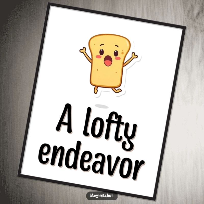 Funny digital art print of a surprised breadstick character leaping into the air, ideal for immediate download and humorous wall decor.