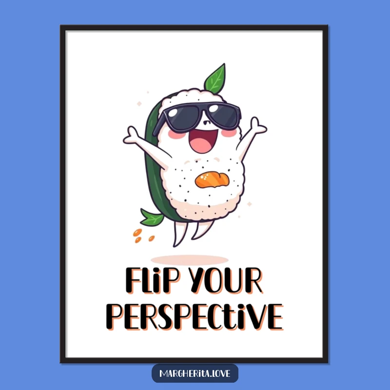 Funny Sushi Backflip Digital Art Print - Cool Sunglasses Decor