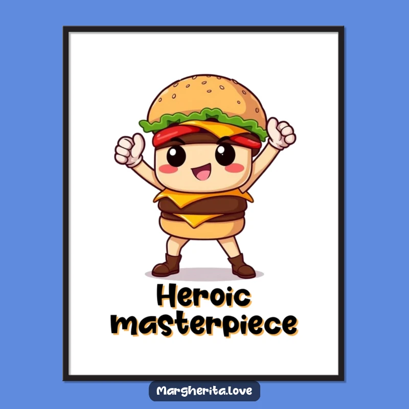 Funny Burger Hero Digital Print: Instant Power for Walls