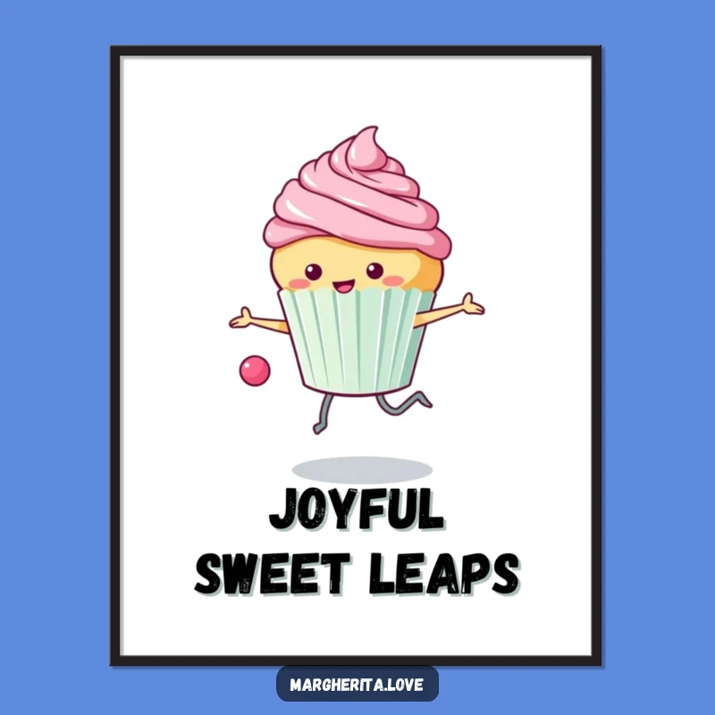 Funny Cupcake Skipping Digital Art Print: Instant Joy with this Frosted Friend