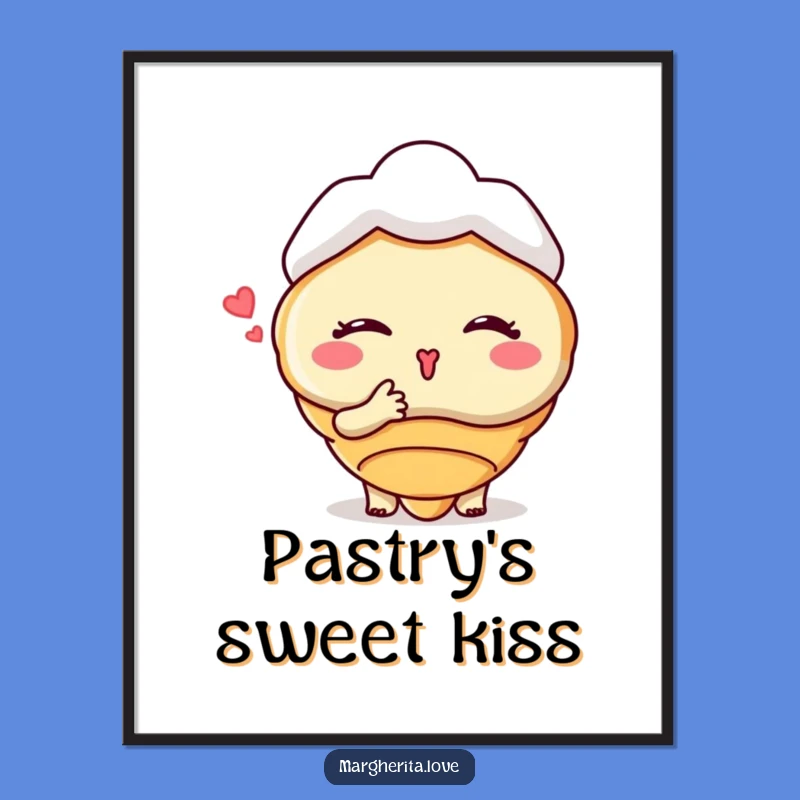 Funny Croissant Kiss Digital Art: Printable Pastry Wall Decor, Excellent Funny Gift