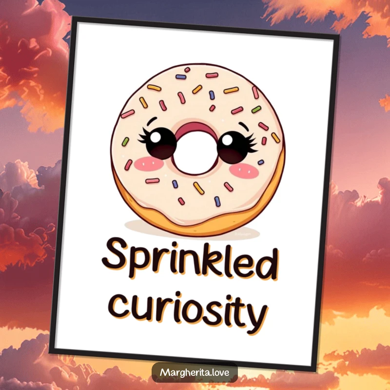 Funny digital art of a curious doughnut character with sprinkles, looking around with an inquisitive and playful vibe.