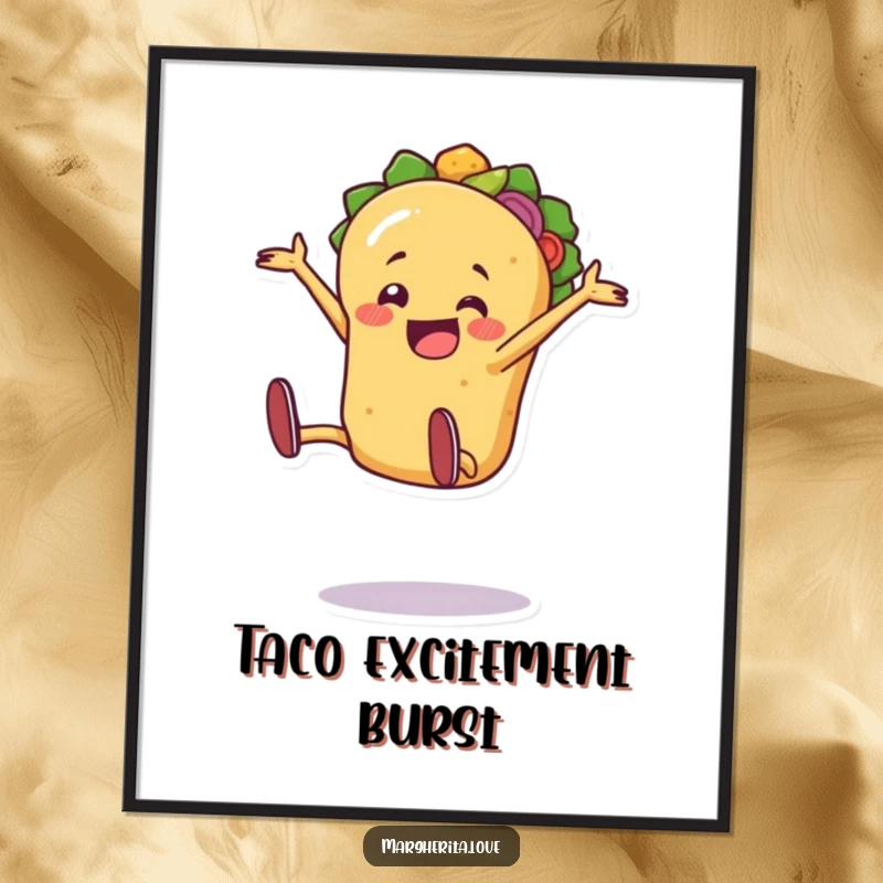 Jaunty taco person joyfully doing an excited cartwheel, presented as a vibrant digital art print.