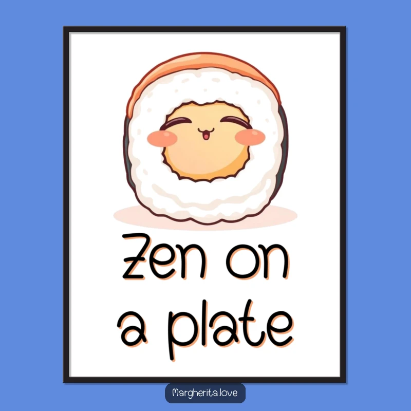 Funny Contented Sushi Roll Digital Art: Instant Peaceful Decor for Your Walls!