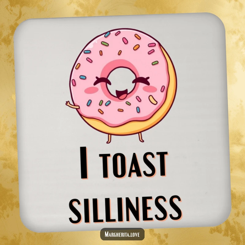 Funny coaster featuring a winking donut with sprinkles striking a silly pose, adding a sweet, playful touch.