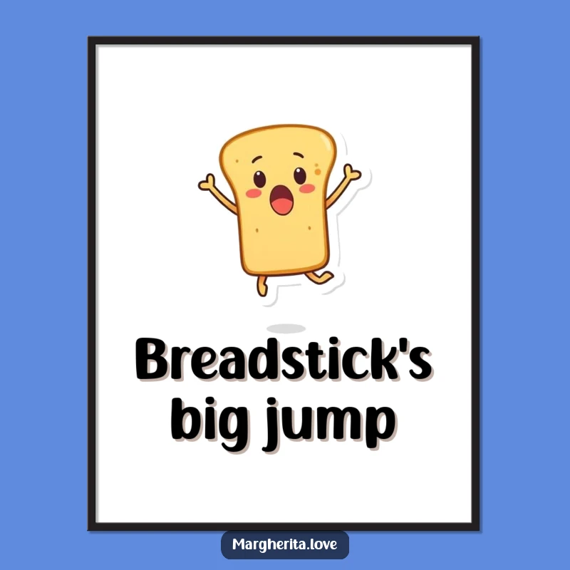 Funny Surprised Breadstick Leaping Poster - Whimsical Bakery Art Print Gift