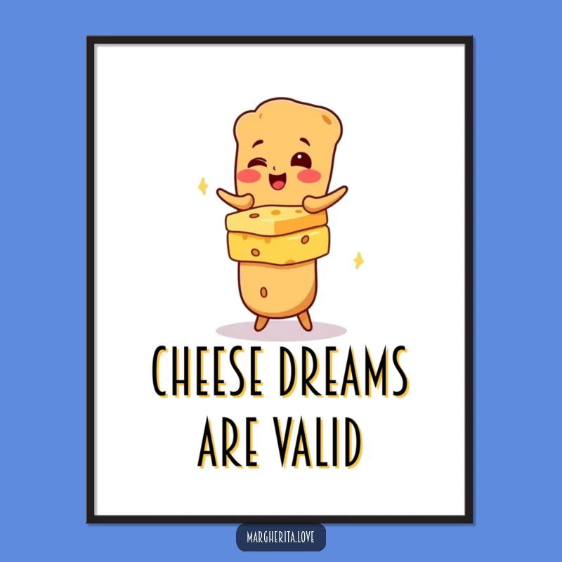 Funny Baguette Cheese Poster: Whimsical Wall Art for Foodie Spaces
