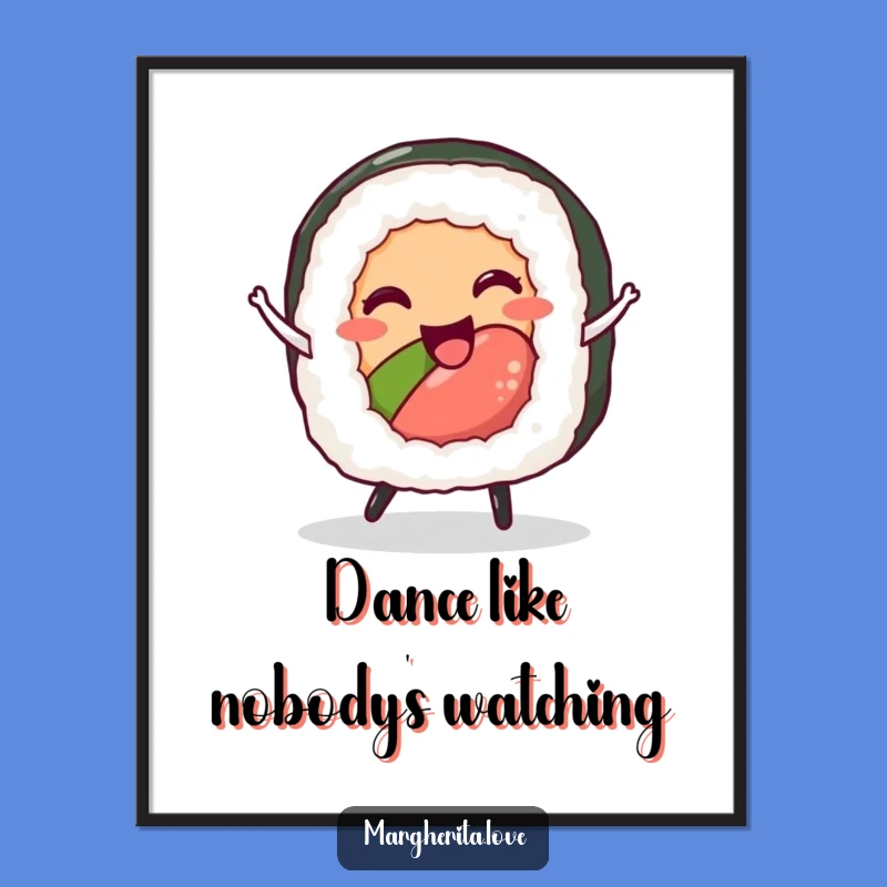 Funny Sushi Roll Dance Poster: Adorable Wall Art for Kitchens and Cafes