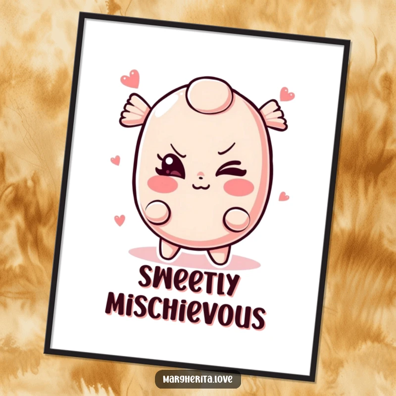 Funny candy poster featuring a mischievous candy winking playfully, adding a quirky and humorous element to wall decor.