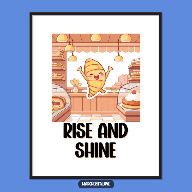 Funny Croissant Joy Poster: Pastry Leap Art, Perfect Decor Gift