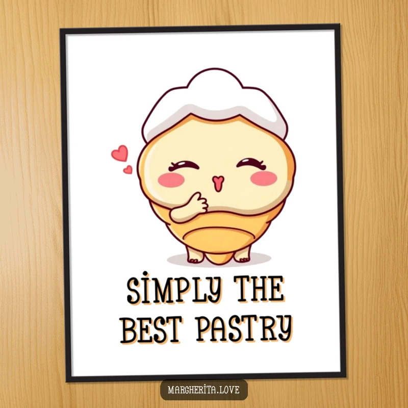 Funny poster featuring a winking croissant character blowing a kiss, adding a cheerful and whimsical touch to wall decor.
