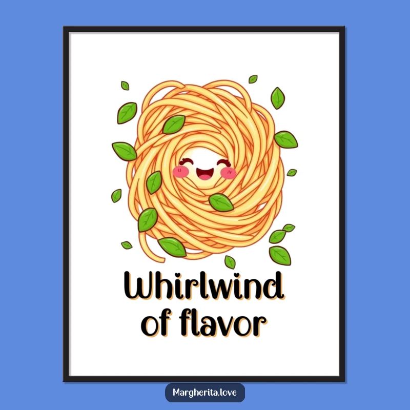 Funny Pasta Swirl Juggling Basil Poster - Whimsical Italian Food Art Print Gift