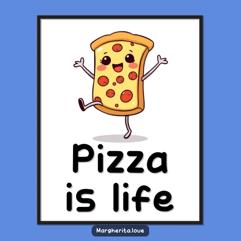 Funny Pizza Cartwheel Poster: Happy Food Art, Hilarious Treat Funny Gift