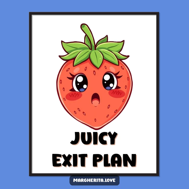 Funny Surprised Strawberry Poster, Hilarious Food Art for Your Walls