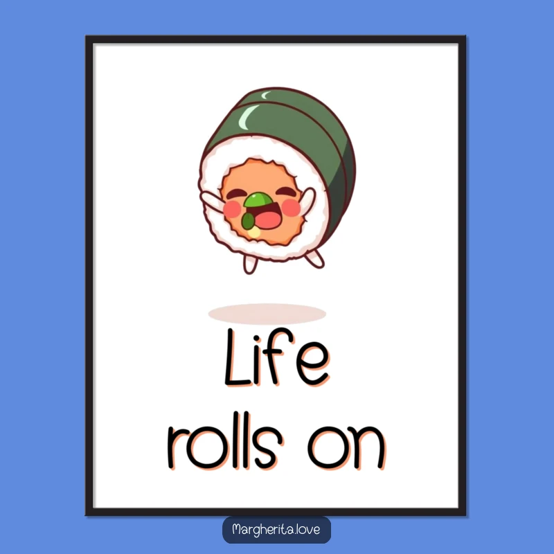 Funny Sushi Sombersault Poster: Whimsical Wall Art for Foodies