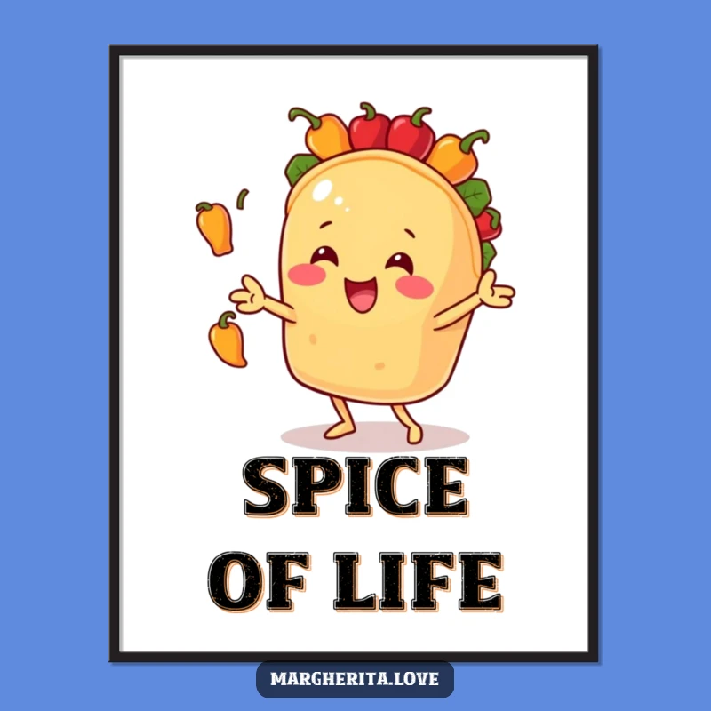 Funny Taco Juggling Peppers Poster: Hilarious Wall Art for Kitchens