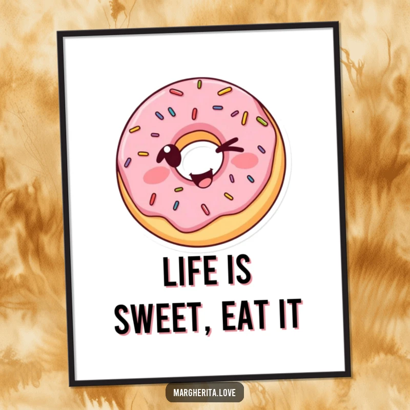 Funny Donut Poster featuring a winking donut with sprinkles in a silly pose, adding vibrant humor and personality to any wall.
