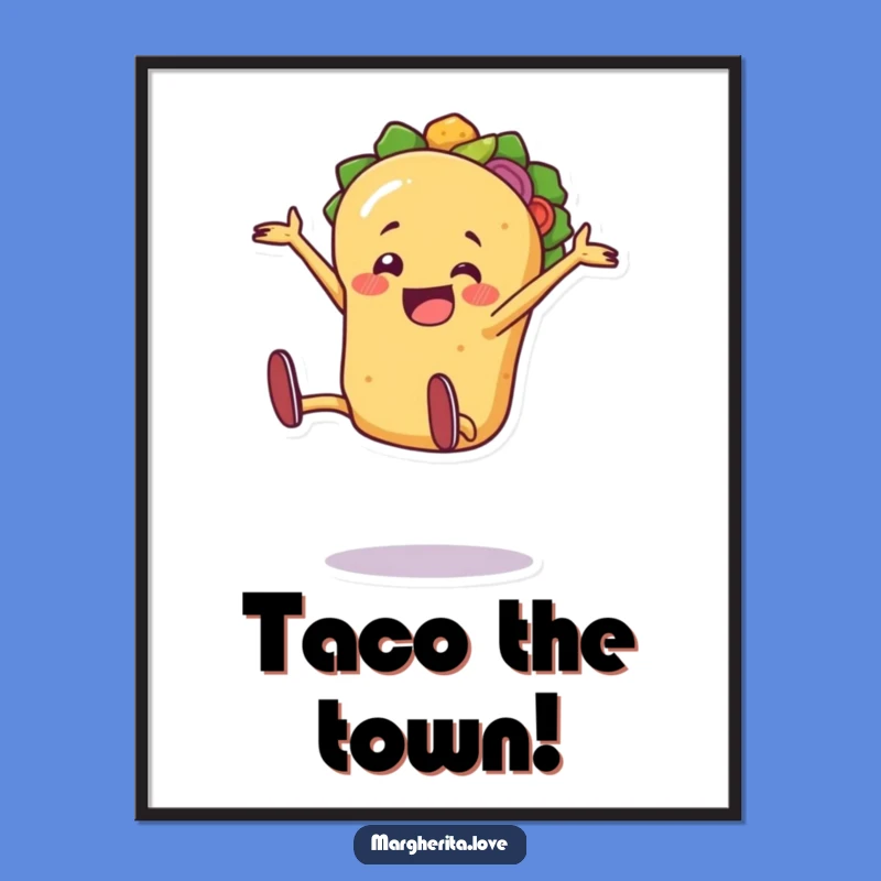 Funny Taco Poster: Cartwheel Fiesta Art - Vibrant Wall Decor