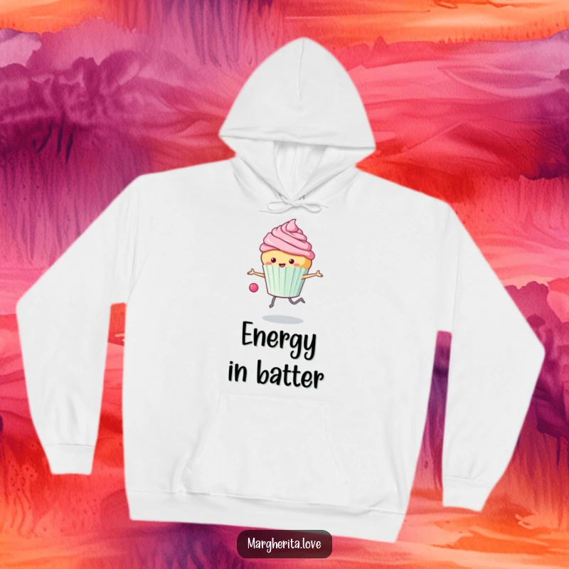 Funny hoodie: A cheerful cupcake skips rope energetically, with frosting artfully flying, a delightful and humorous design.