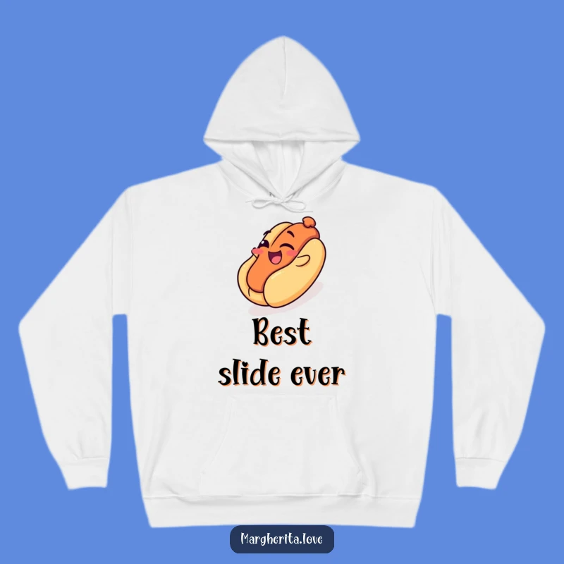Funny Hot Dog Slide Hoodie: Cozy Up with this Winking Wiener's Playground Fun