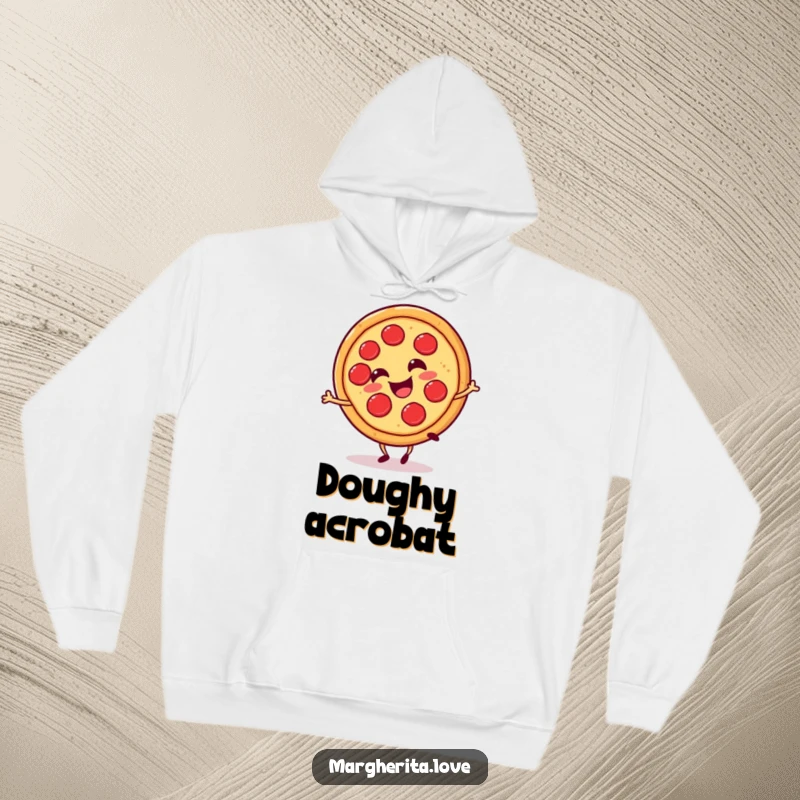 Funny pizza slice cartwheel hoodie, featuring a smiling pizza slice doing a cartwheel, perfect for cozy, cheesy moments.